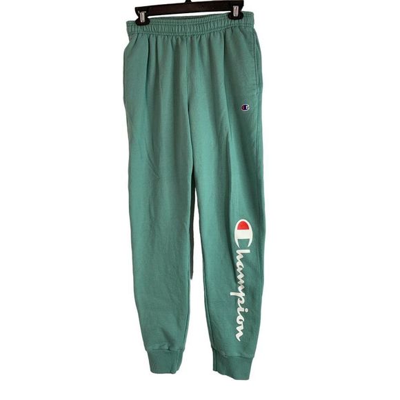 Mens Champion Terry Jogger Sweatpants Green Spelled Out Logo Medium EUC 6246 - Picture 2 of 11